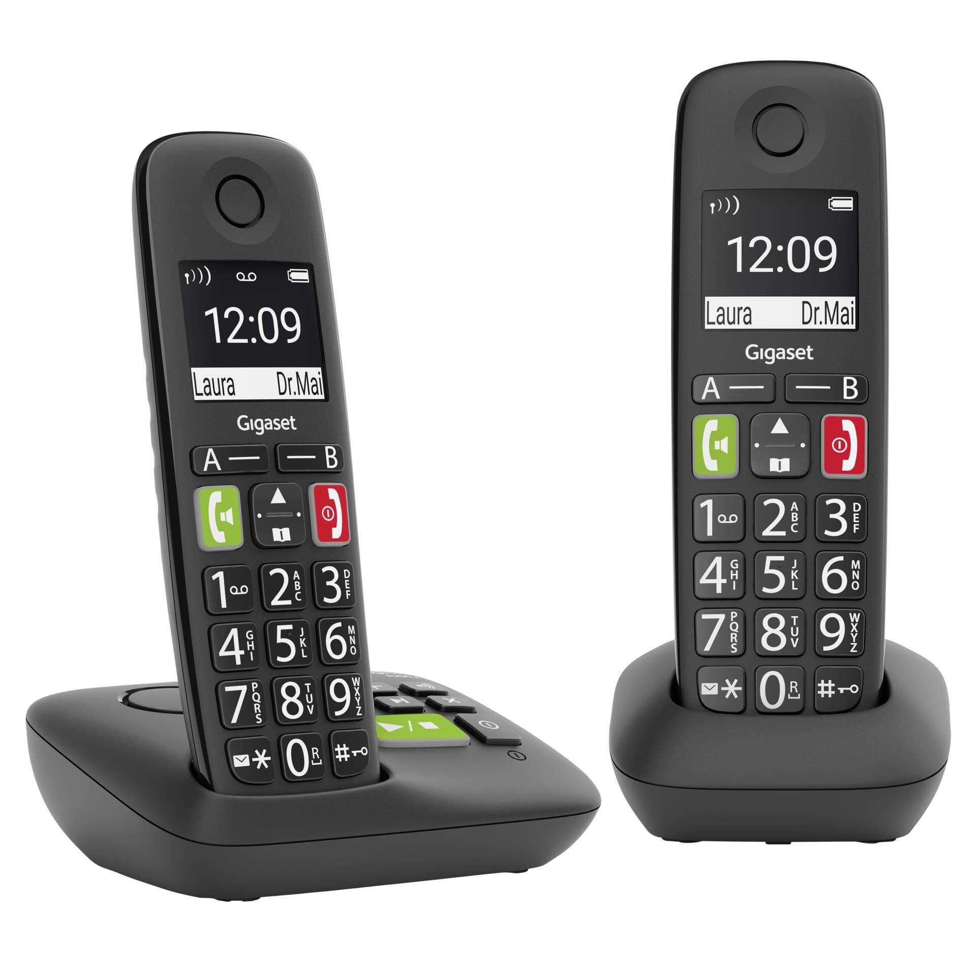 Gigaset E290A Duo - Schnurlostelefon - Anrufbeantworter mit Rufnummernanzeige - ECO DECT\GAP - Schwarz + zusätzliches Handset
