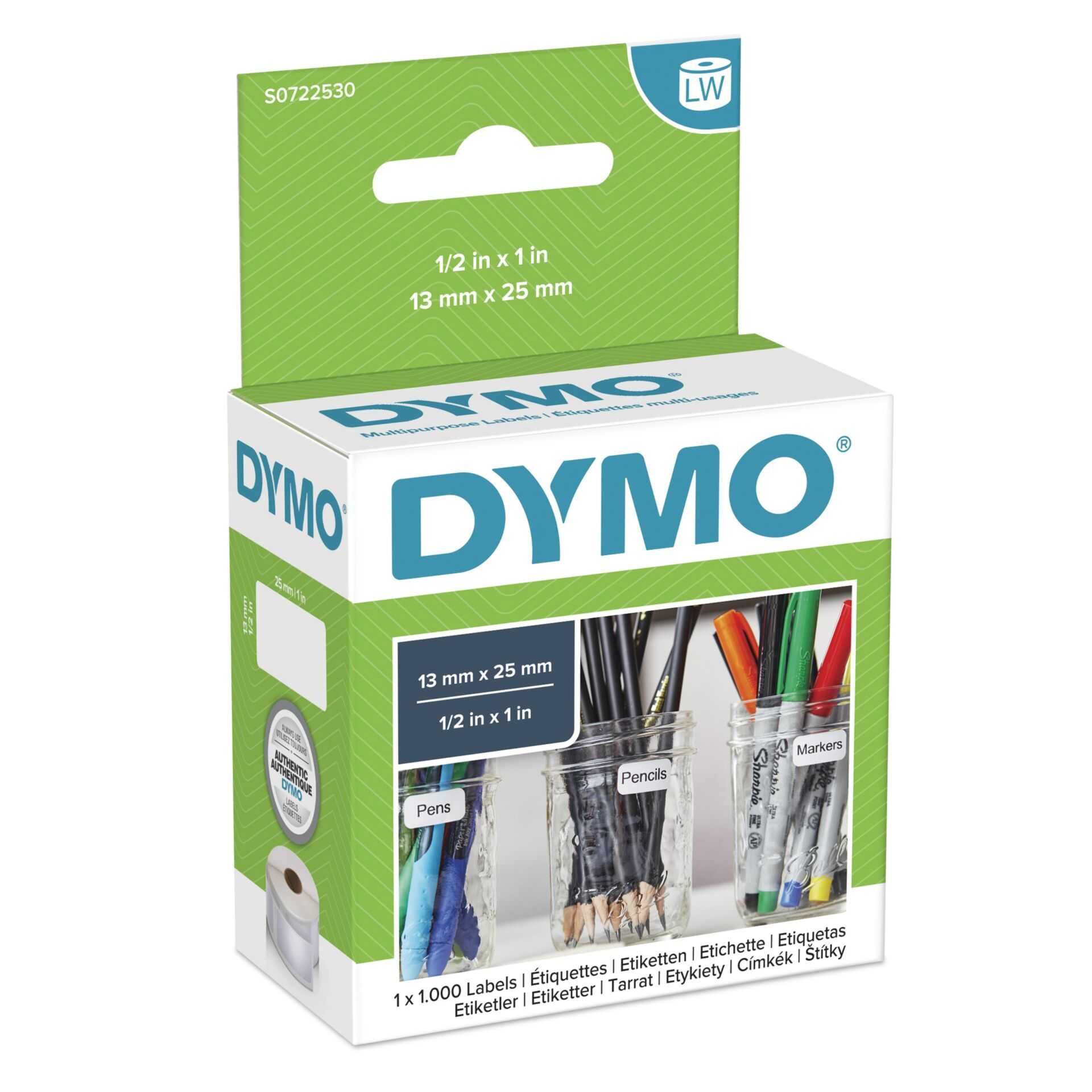 DYMO LabelWriter MultiPurpose - Permanenter Klebstoff - weiß - 13 x 25 mm 1000 Etikett(en) (1 Rolle(n) x 1000) Etiketten - für DYMO LabelWriter 310, 315, 320, 330, 400, 450, 4XL, SE450, Wireless