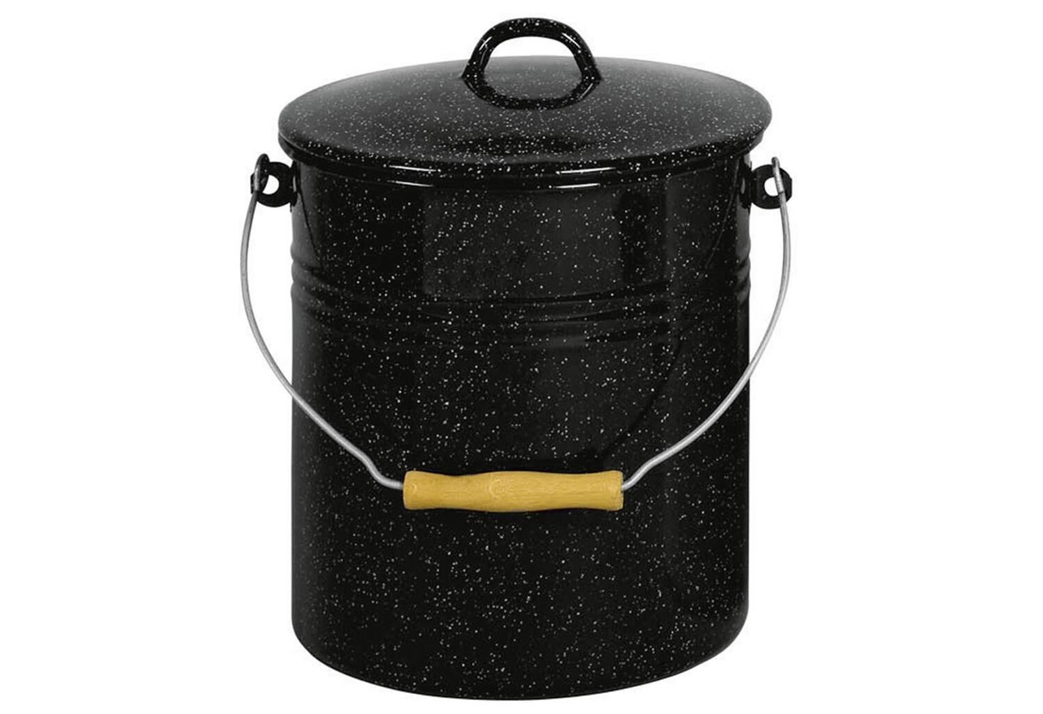 KARL KRÜGER Eimer mit Deckel 10 Liter 32cm Ø25cm emailliert schwarz gesprenkelt