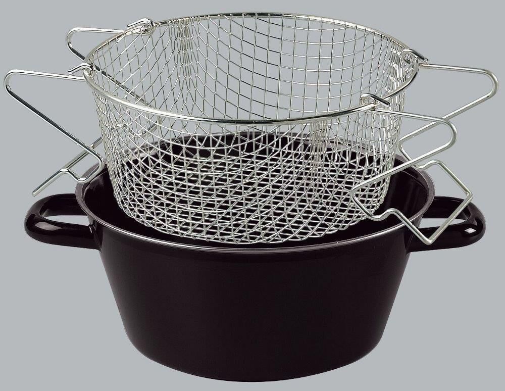 Riess Pommes-Frites Pfanne mit Einsatz Ø20cm Schwarz Emaille
