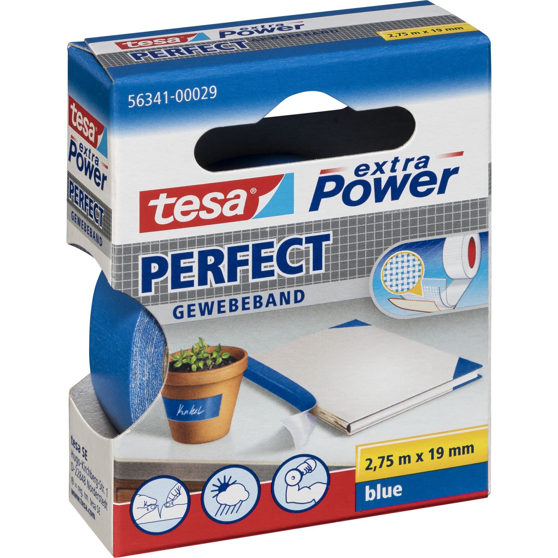 Tesa Gewebekleb. 2,75m x 19mm extra Power blau Perfekt 56341