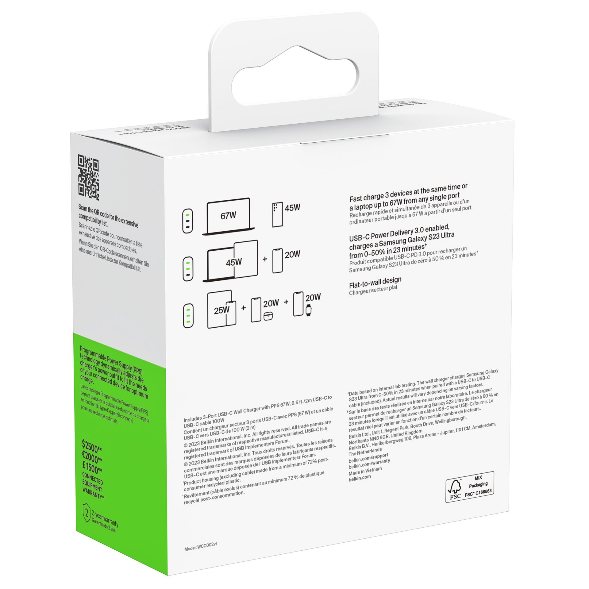 Belkin BOOST Charge USB-C 67W 3xUSB-C + Kabel  WCC002vf2MWH-B6