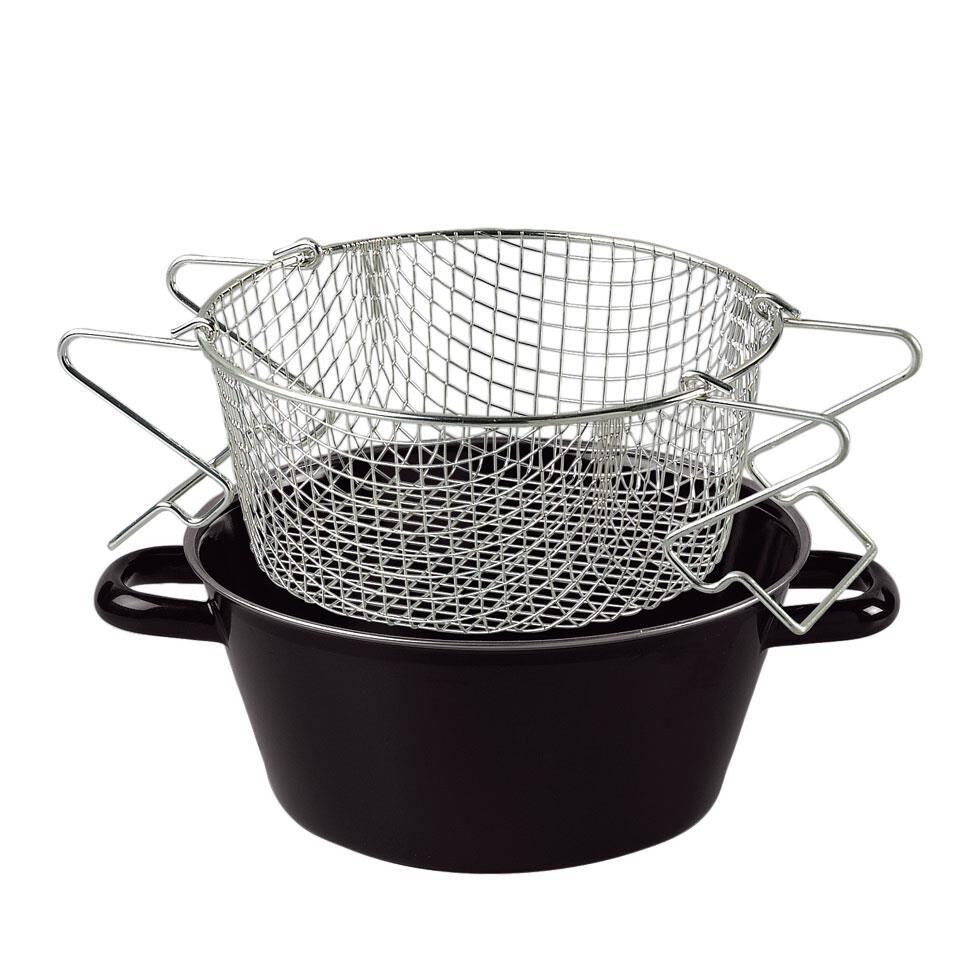 Riess Pommes-Frites Pfanne mit Einsatz Ø26cm Emaille Schwarz Induktion