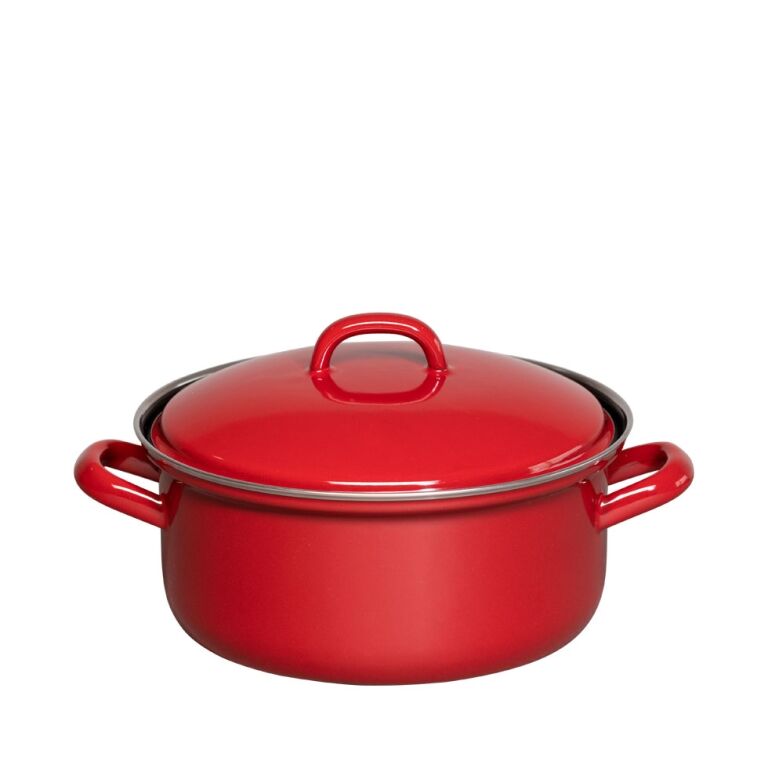 Riess Kasserolle mit Deckel Ø20cm 2L Color Rot Emaille