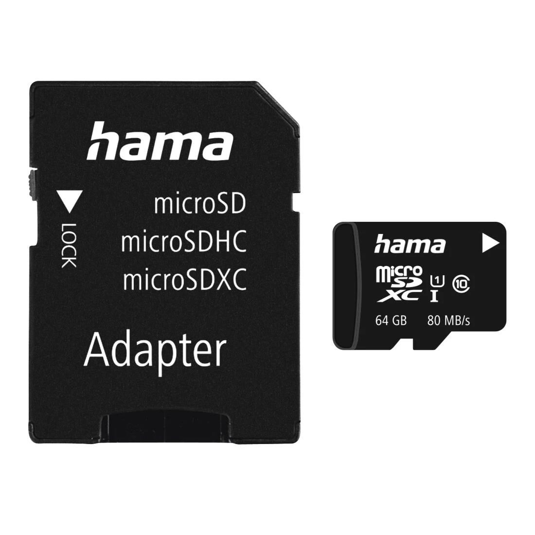 Hama microSDXC 64GB Class 10 UHS-I 80MB / s + Adapter / Foto