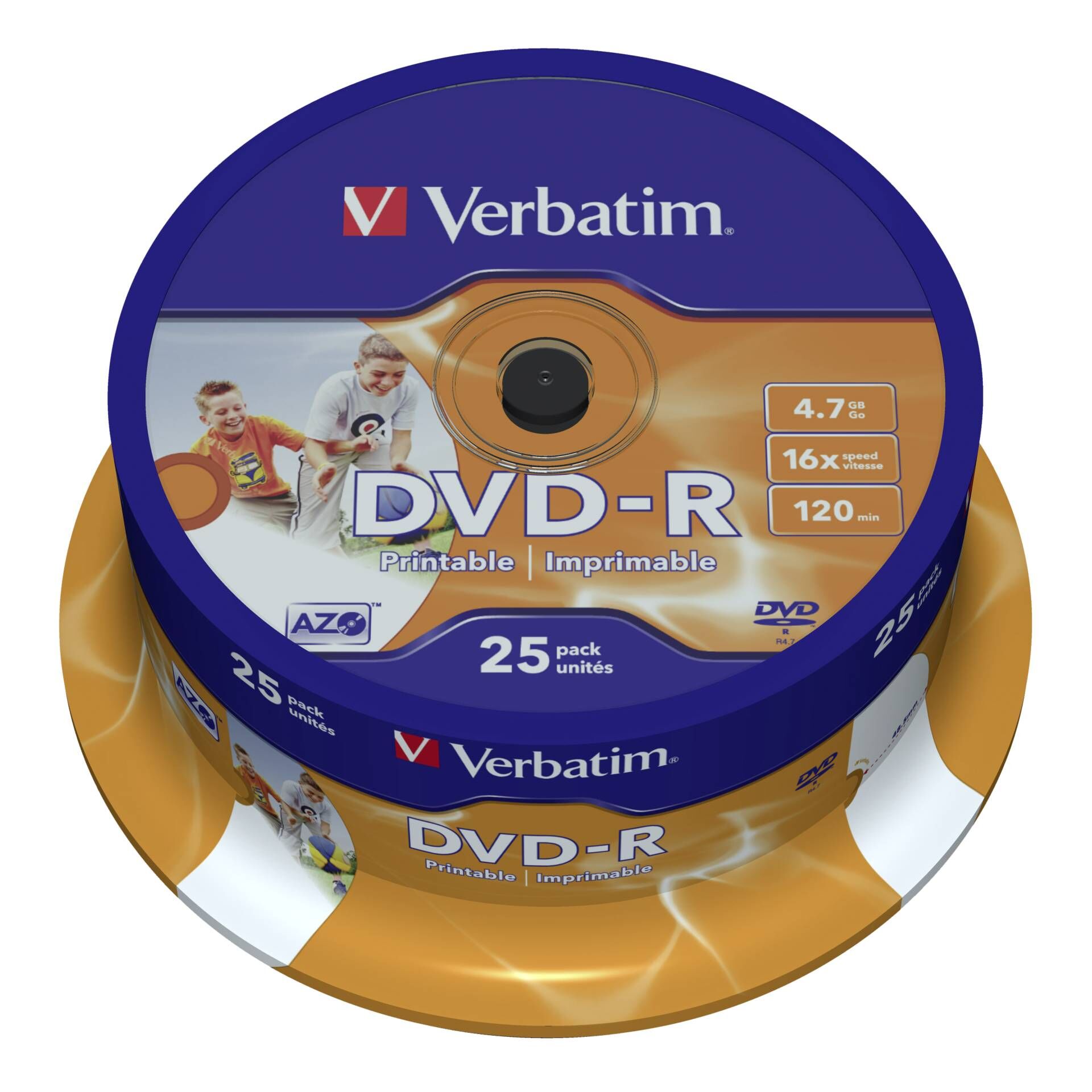 Verbatim - 25 x DVD-R - 4.7 GB 16x - breite bedruckbare Fläche für Fotos - Spindel