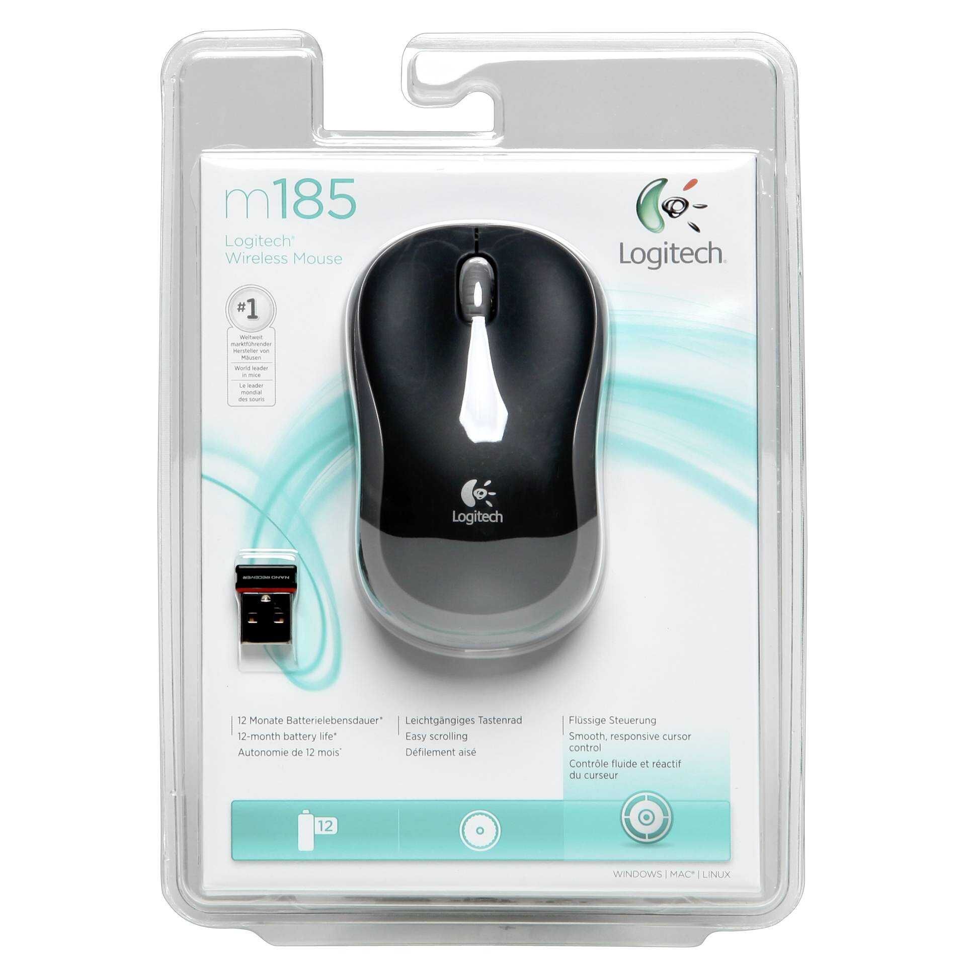 Logitech M185 - Maus - optisch - kabellos - 2.4 GHz - kabelloser Empfänger (USB)