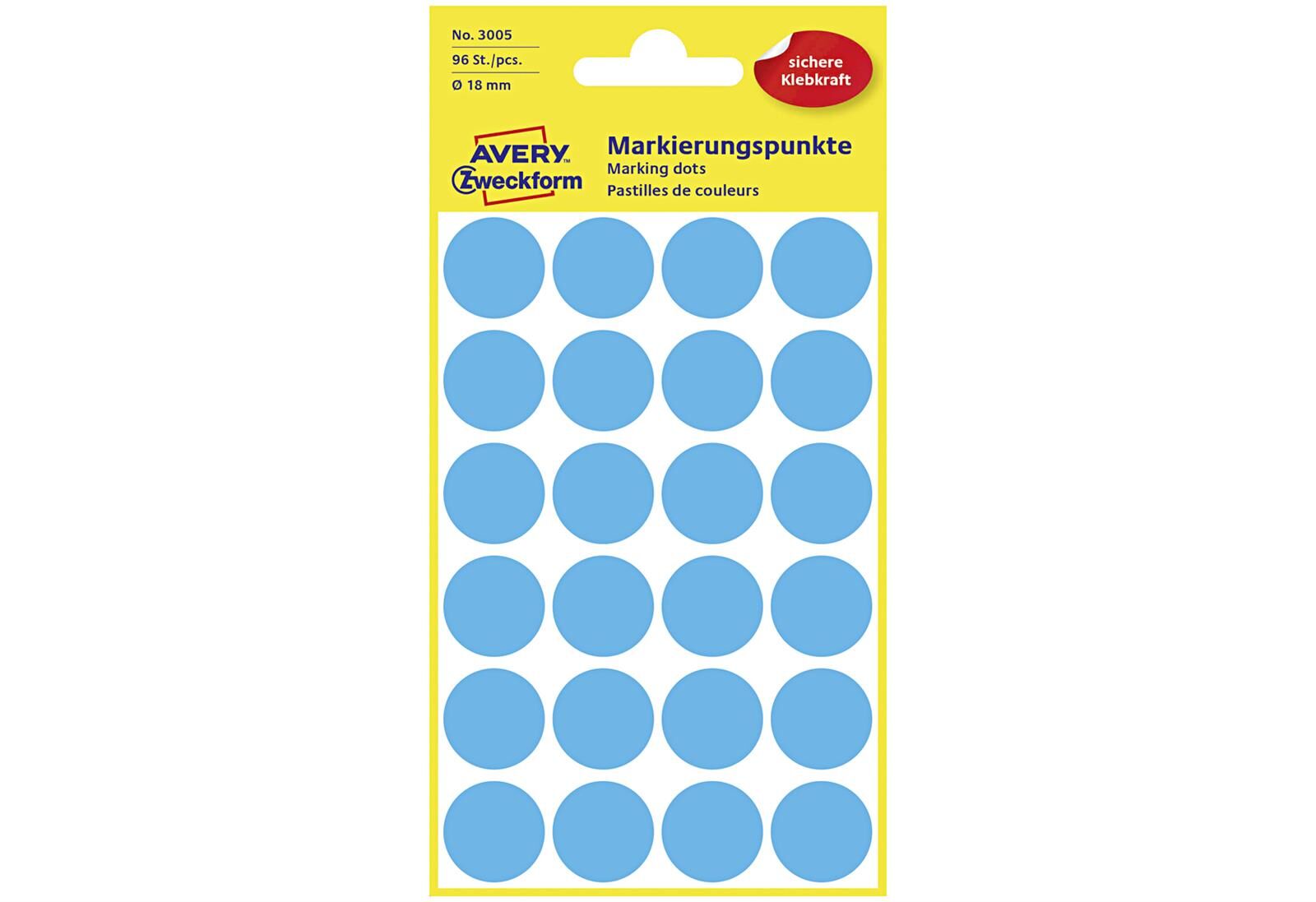AVERY ZWECKFORM Etiketten 3005 Markierungspunkt Ø18mm blau 96 Stück