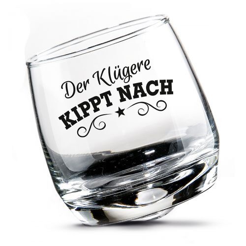Gilde 2tlg. Set, Wackelglas, "Klug", Spruch, Glas, klar, VE 3, H. 9 cm, D. 8 cm