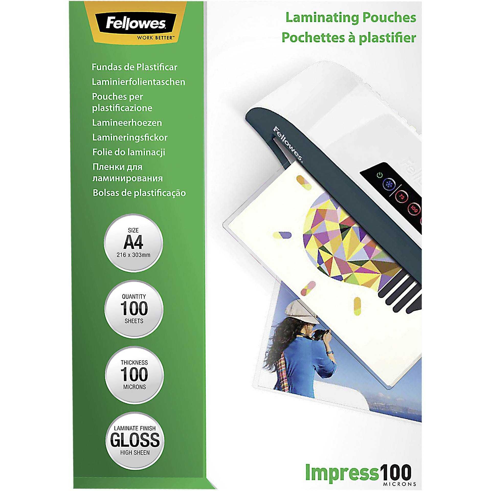 Fellowes Laminating Pouches - 100 Mikrometer - 100er-Pack - 216 x 303 mm Taschen für Laminierung