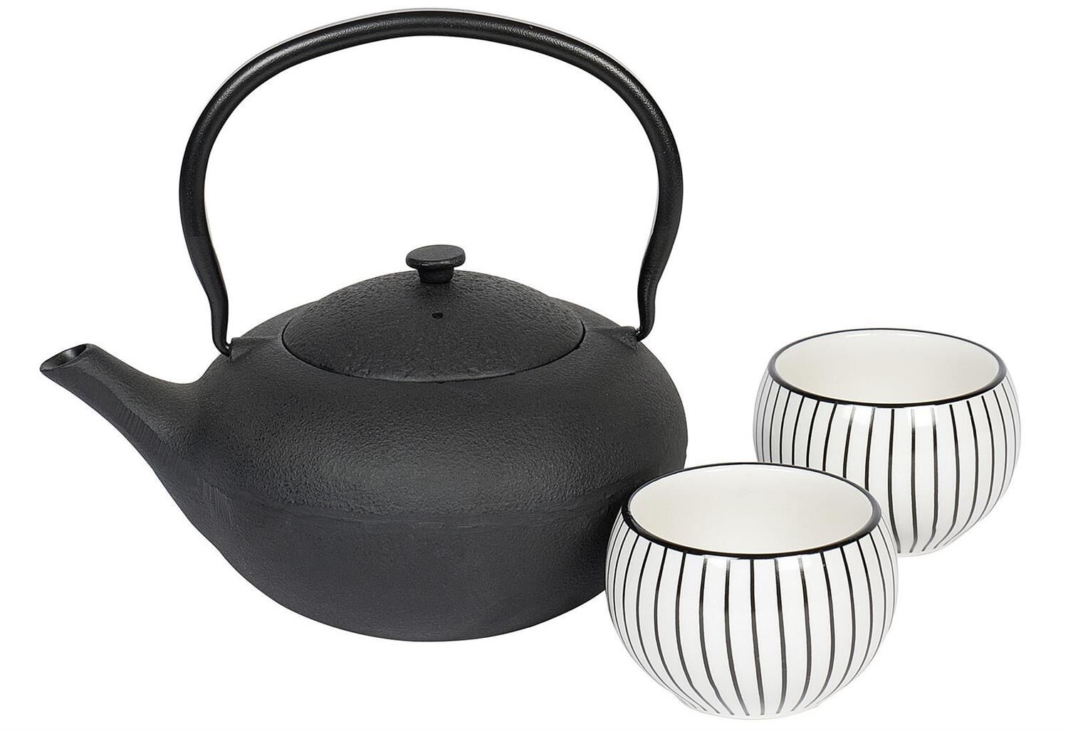 BREDEMEIJER Tee-Set Gusseisen/Porzellan Shanxi 1 Liter schwarz 3teilig