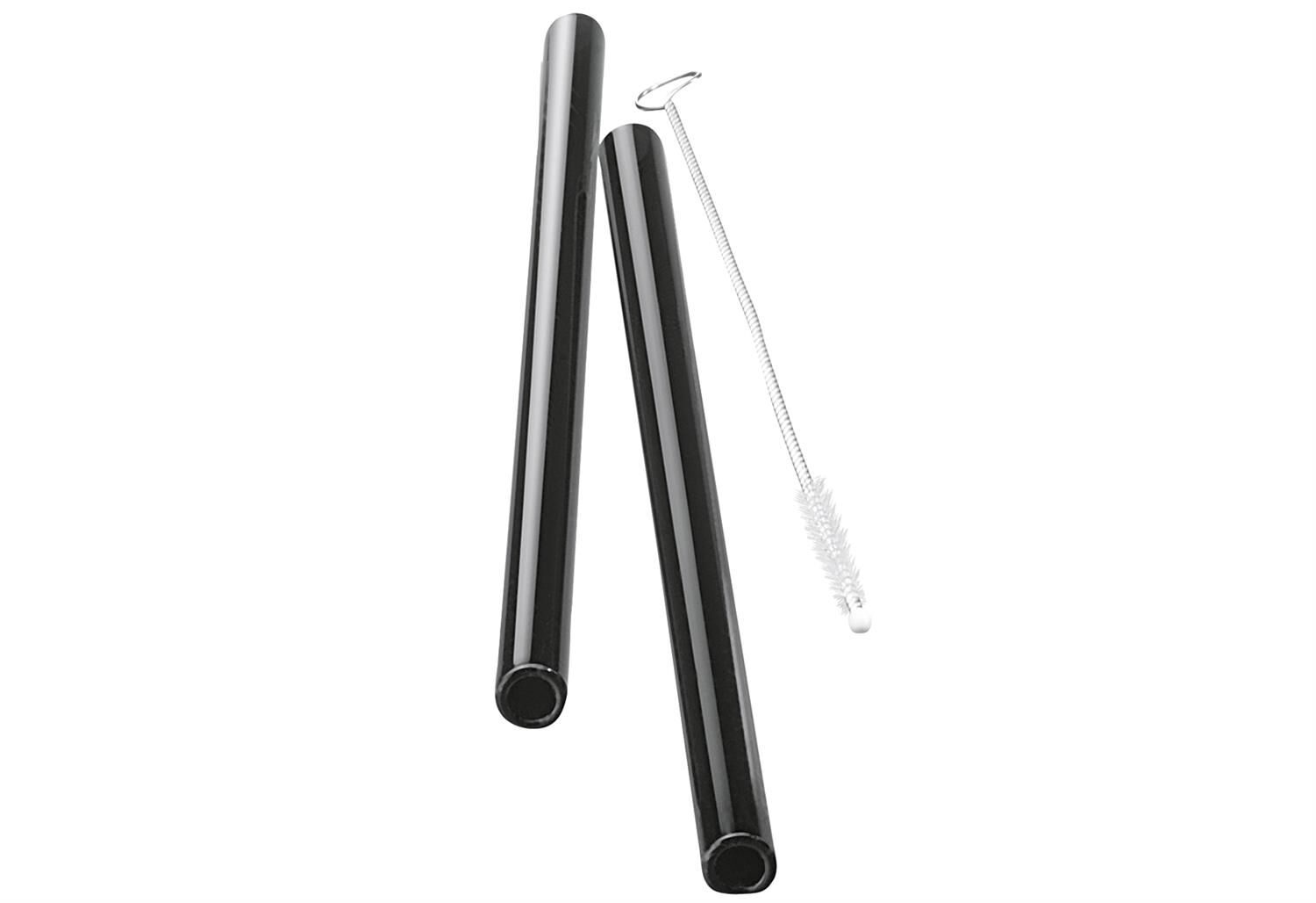 GEFU Glastrinkhalm FUTURE 18 cm schwarz 4 Stück mit Bürste