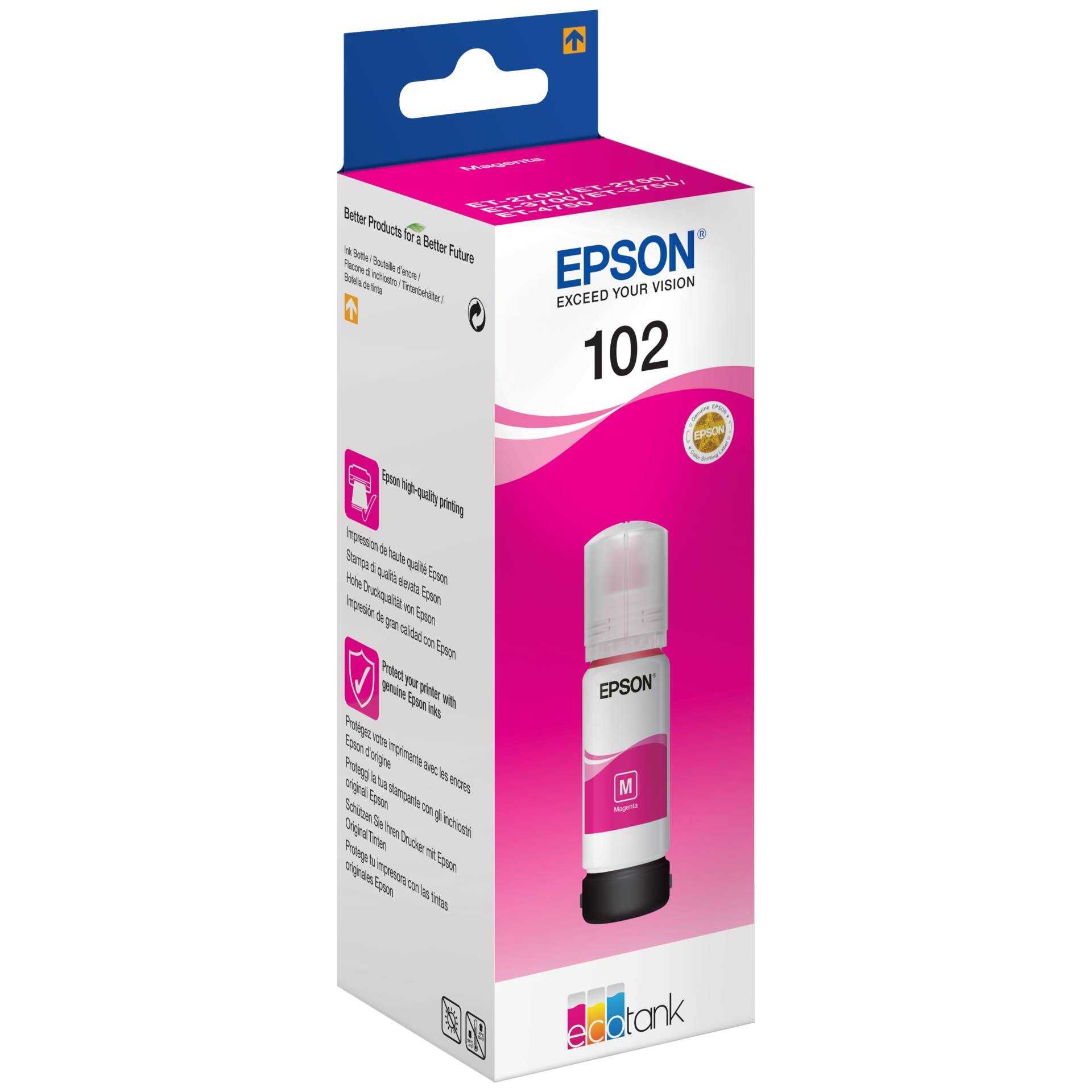 Epson 102 - 70 ml - Magenta - Original - Tintenbehälter - für EcoTank ET-15000, 2700, 2750, 2751, 2756, 3700, 3750, 4750; Expression ET-2700, 2750, 3700