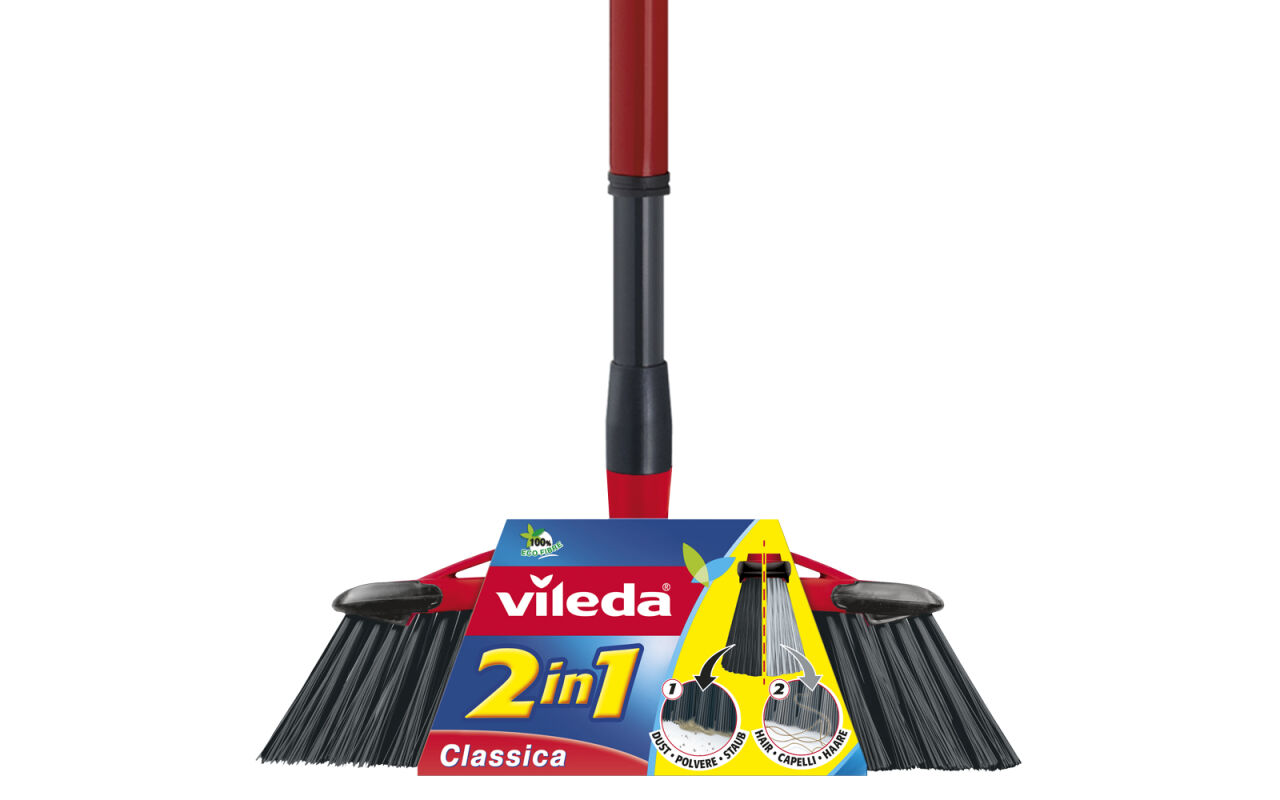 Vileda 143783, Drinnen, Schwarz, Grau, Rot, Weiche/harte Borste, Polyethylenterephthalat, 86 cm, 130 cm