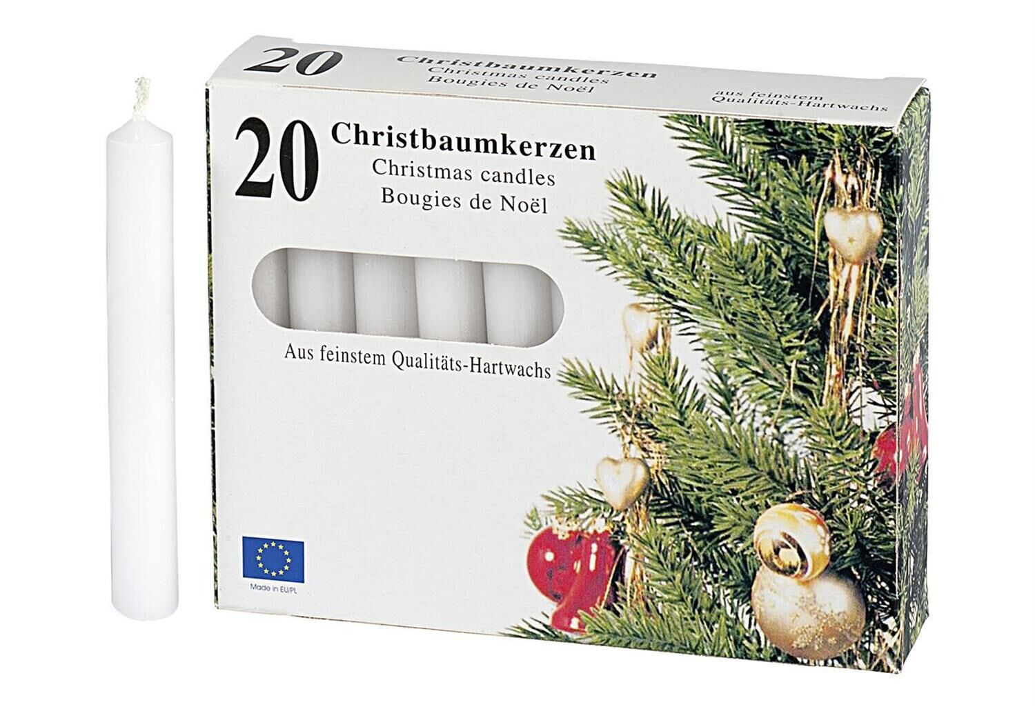 Baumkerze 9,6cm Ø1,2cm weiß 20 Stück