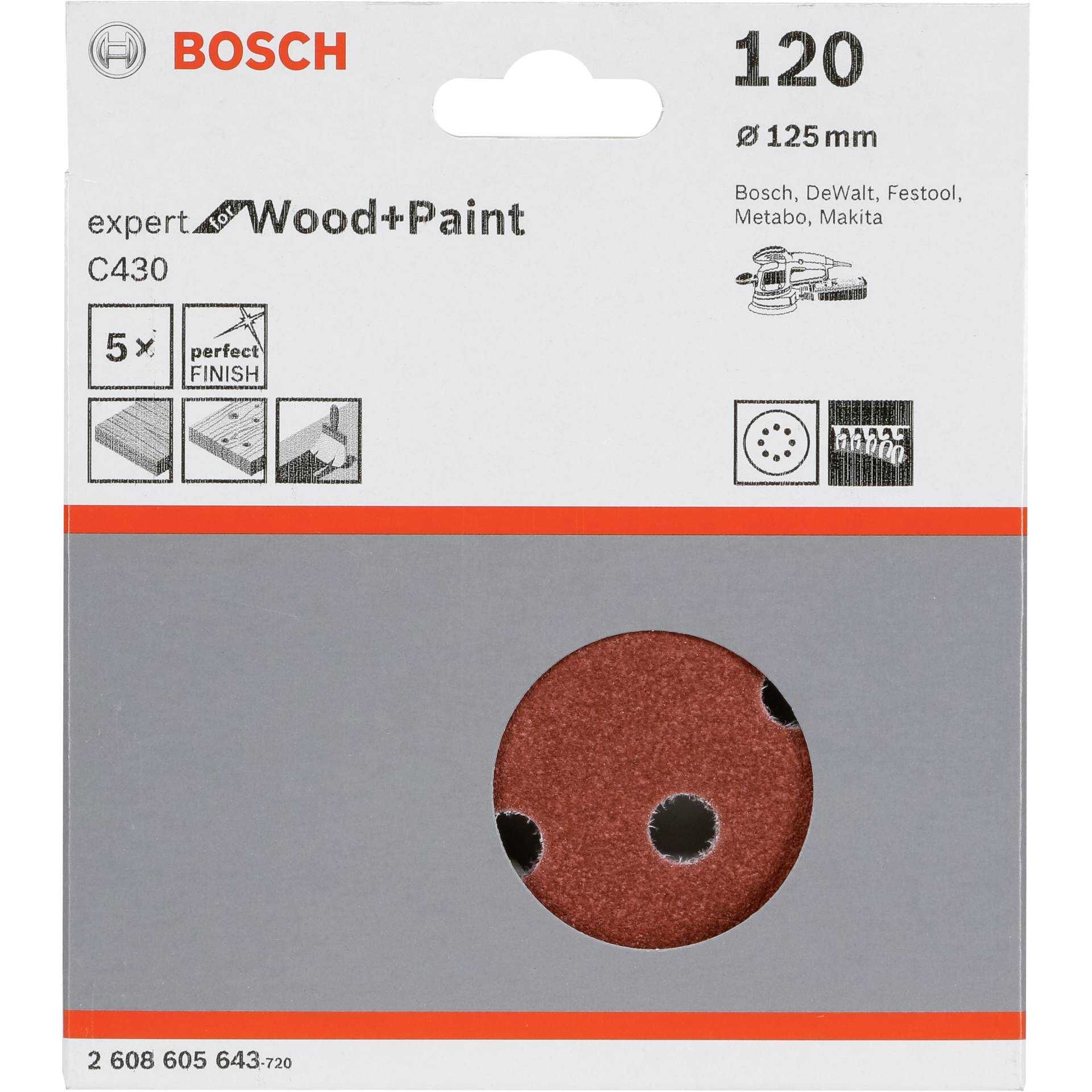 Bosch Expert for Wood and Paint C430 - Schleifpapierset - für Holz, Farbe - 5 Stücke - 125 mm - rund