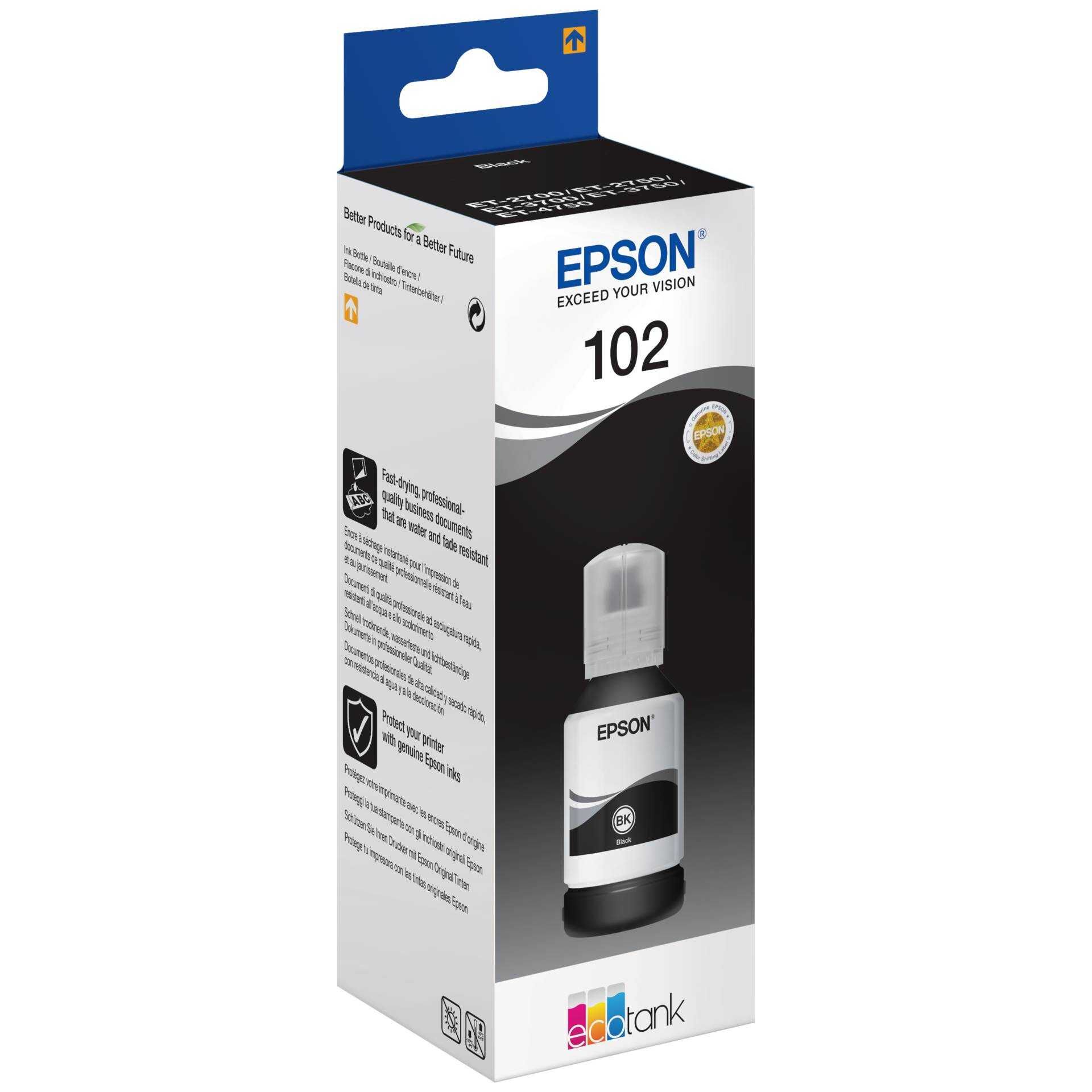 Epson 102 - 127 ml - Schwarz - Original - Tintenbehälter - für EcoTank ET-15000, 2700, 2750, 2751, 2756, 3700, 3750, 4750; Expression ET-2700, 2750, 3700