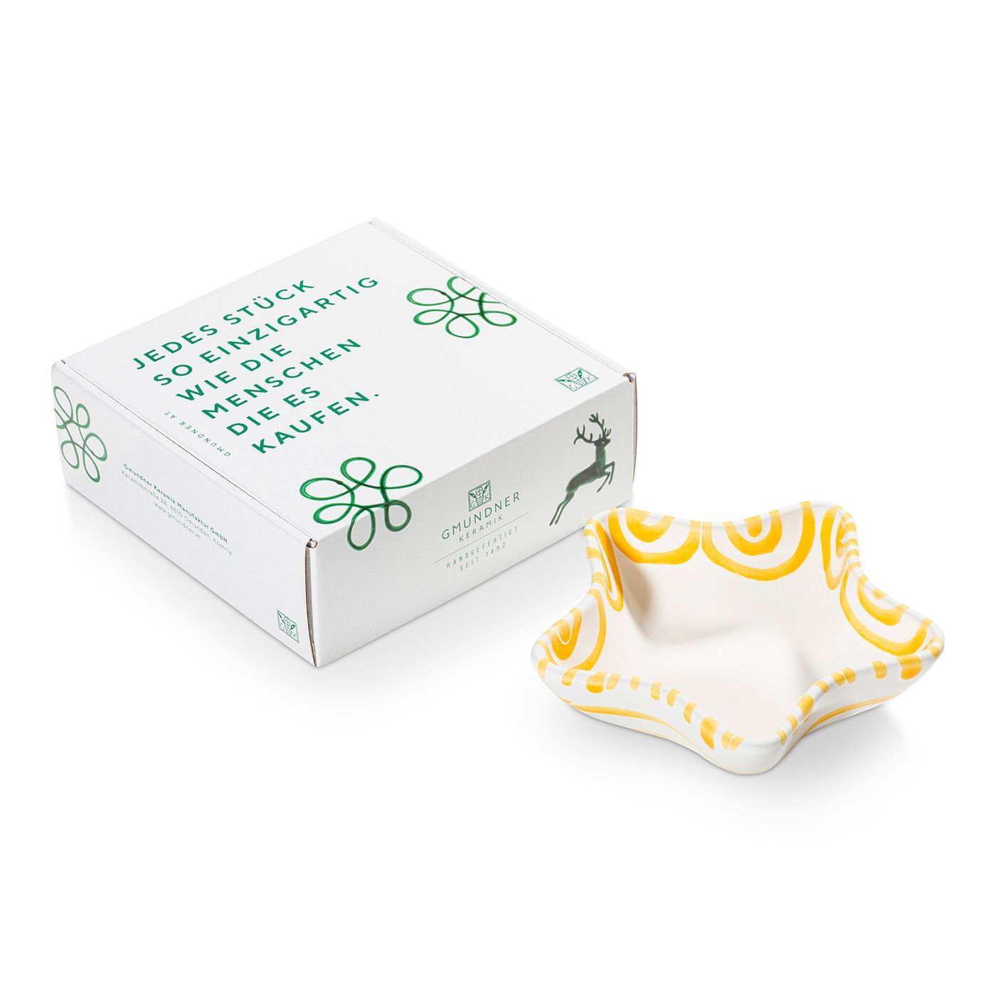 Gmundner Keramik Gelbgeflammt, Sternschale (L: 14 cm)
