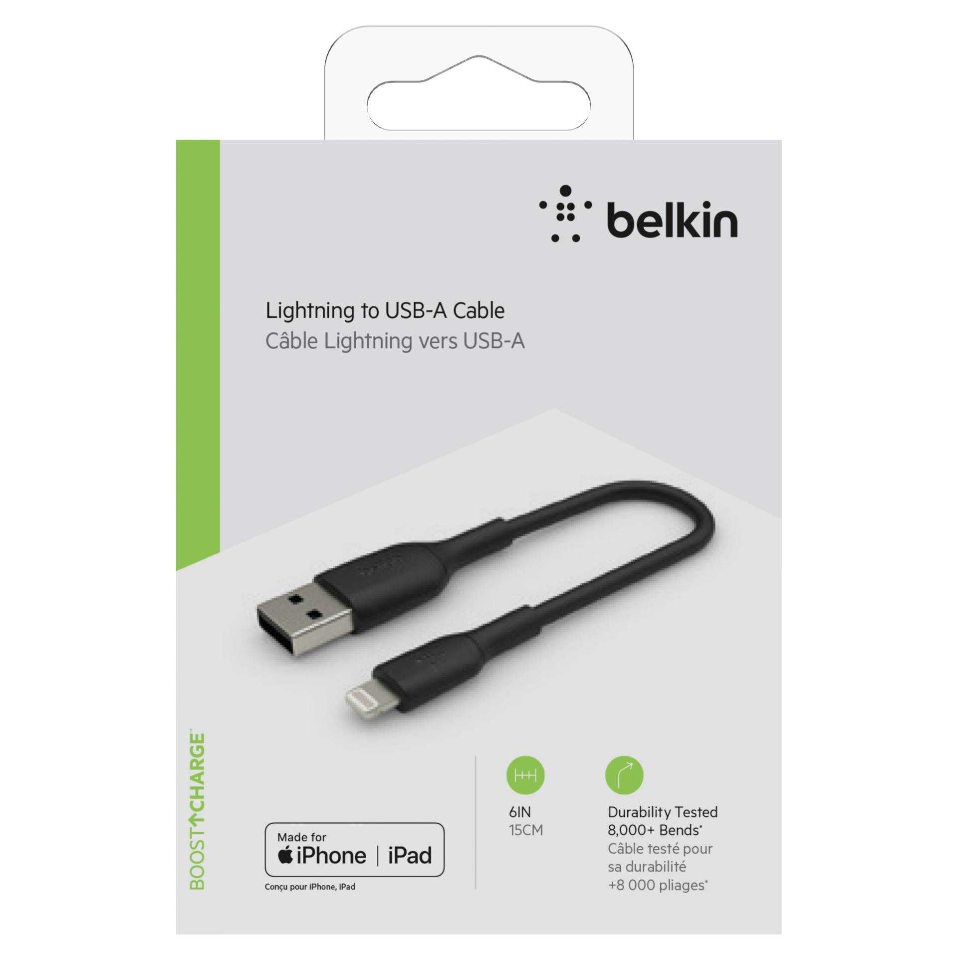 Belkin BOOST CHARGE - Lightning-Kabel - Lightning (M) bis USB (M) - 15 cm - Schwarz - für Apple 10.5-inch iPad Pro; 12.9-inch iPad Pro (2nd generation); iPhone 11, 11 Pro, 11 Pro Max, 8, XR, XS, XS Max