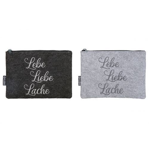 Gilde Täschchen, Spruch, Filz, grau, VE 12, 2fach sortiert, B. 20 cm, H. 15 cm