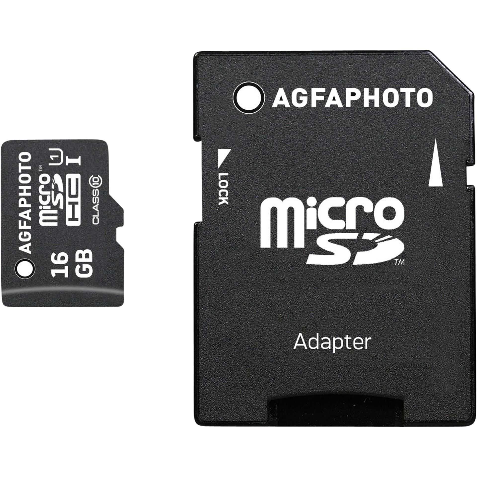 AgfaPhoto - Flash-Speicherkarte (microSDHC/SD-Adapter inbegriffen) - 16 GB - microSDHC UHS-I