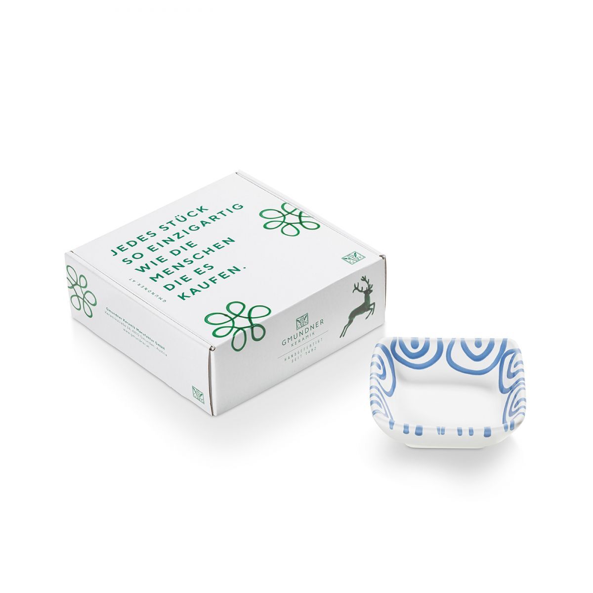 Gmundner Keramik Blaugeflammt, Schälchen quadratisch (9 x 9 cm)