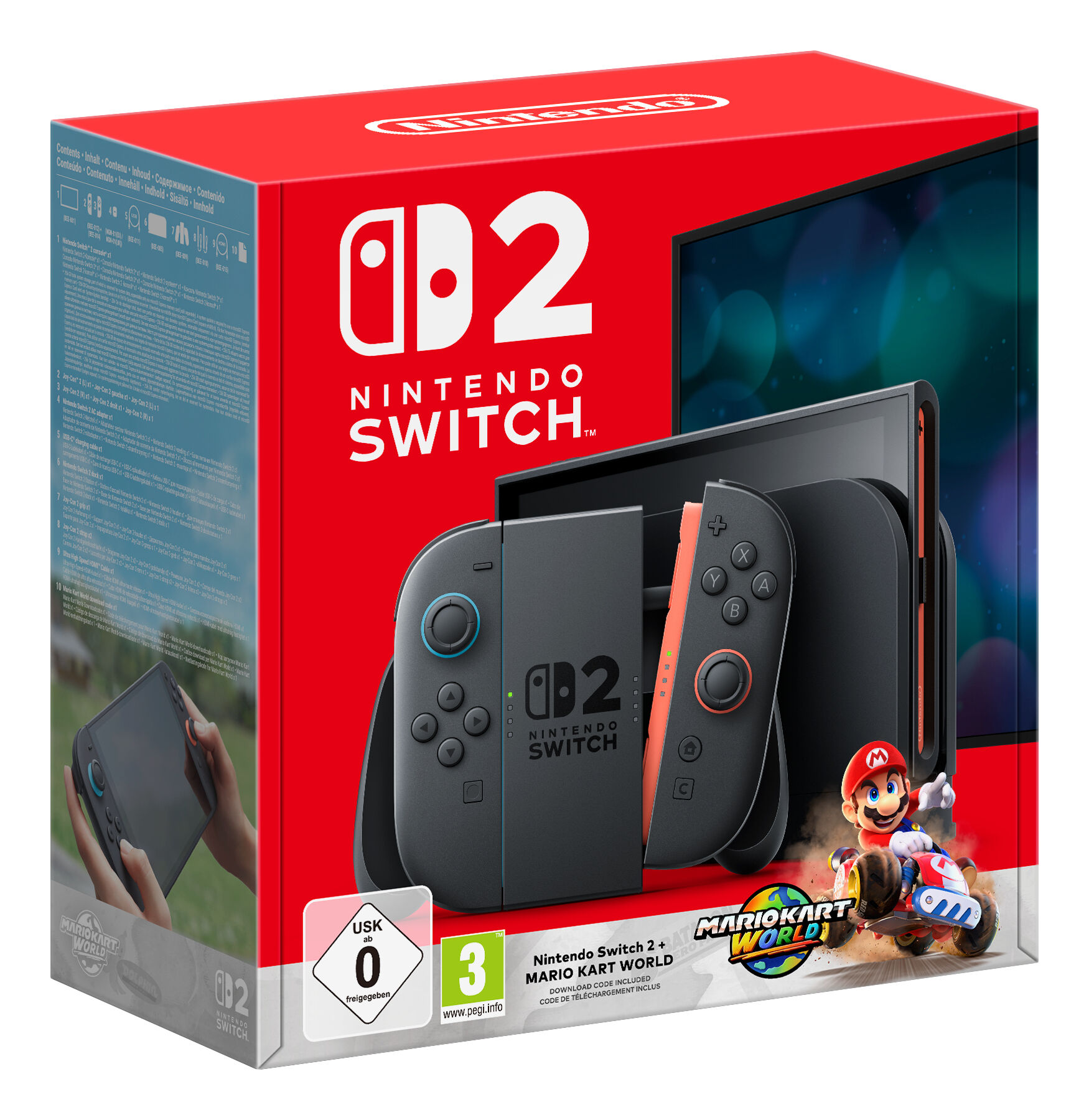 Nintendo Switch 2 + Mario Kart World, Nintendo Switch 2, Schwarz, Analog / Digital, D-Pad, Home button, Menü-Taste, Power-Taste, Tasten, LCD
