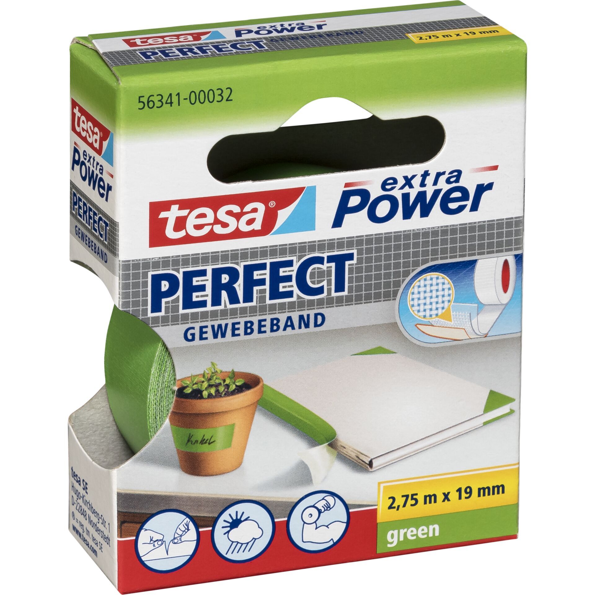 Tesa Gewebekleb. 2,75m x 19mm extra Power grün Perfekt 56341