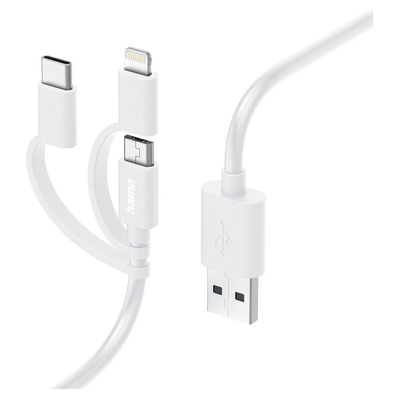 Hama 3in1 Multi-Ladekabel, USB-A - Micro-USB, USB-C und Lightning, 1,0 m, Weiß
