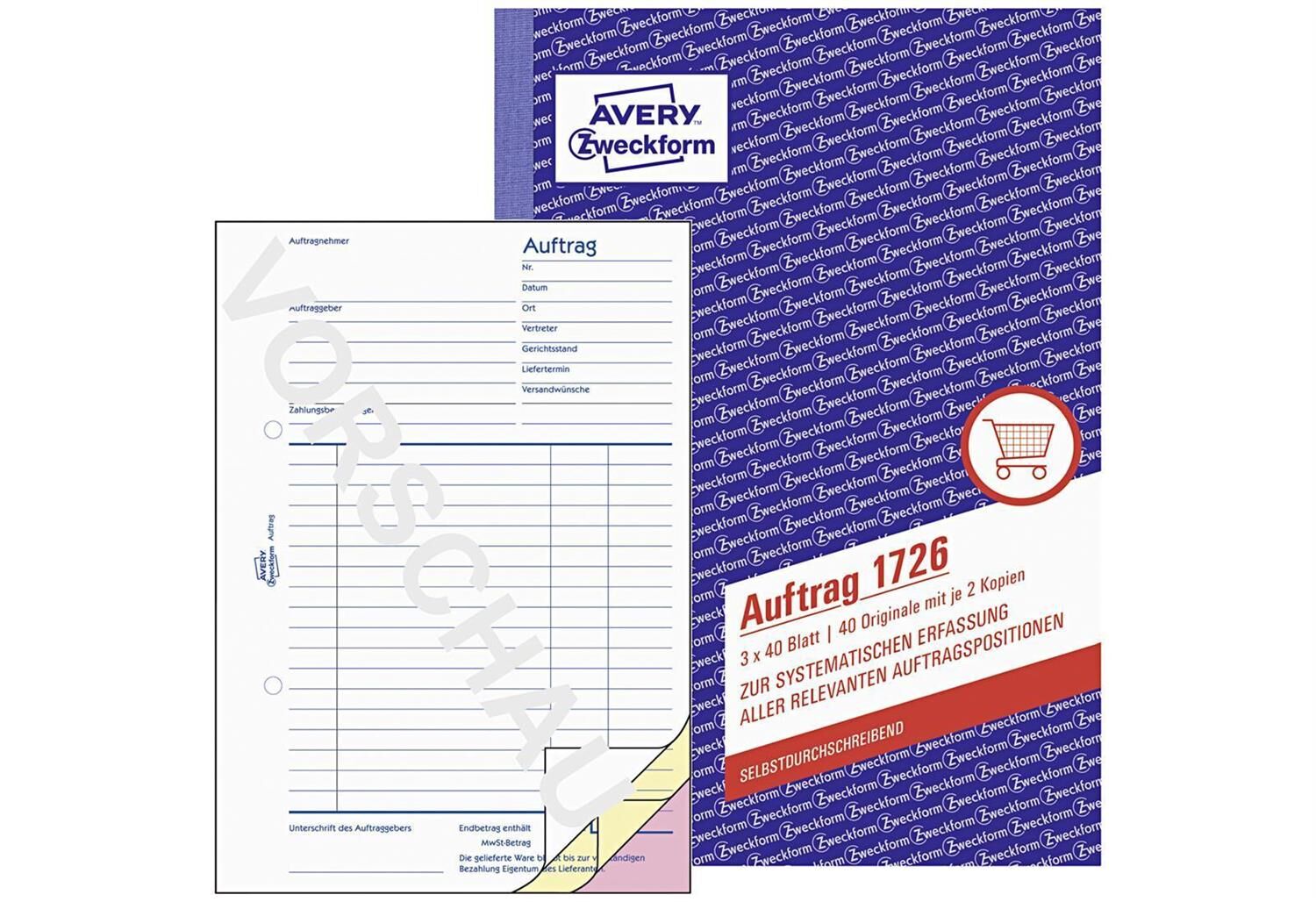 AVERY ZWECKFORM Auftragsbuch 1726 A5 3x40 Blatt