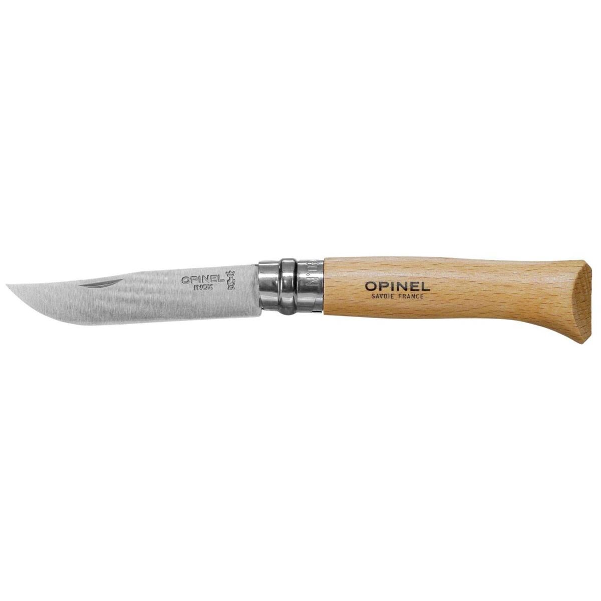 Opinel Tradition N°08 - Klappmesser - 8.5 cm - kleine schwarze Striche, Grifffarbe Hellgelb bis Rosa