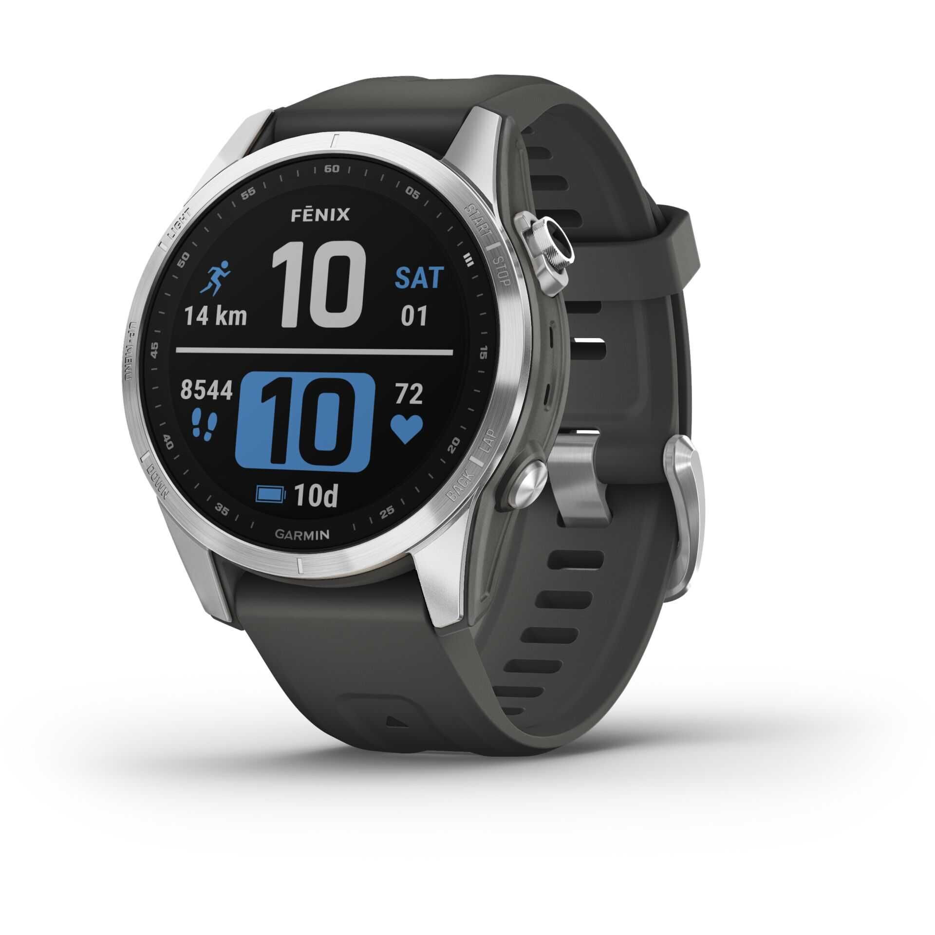 Garmin fenix 7S - 42 mm - silber - Sportuhr mit Band - Silikon - Graphit