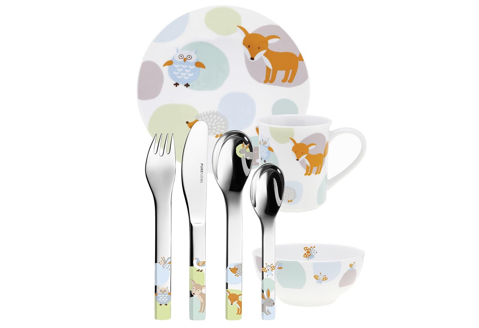 PURESIGNS Kinder-Geschirrset Woody 7 teilig