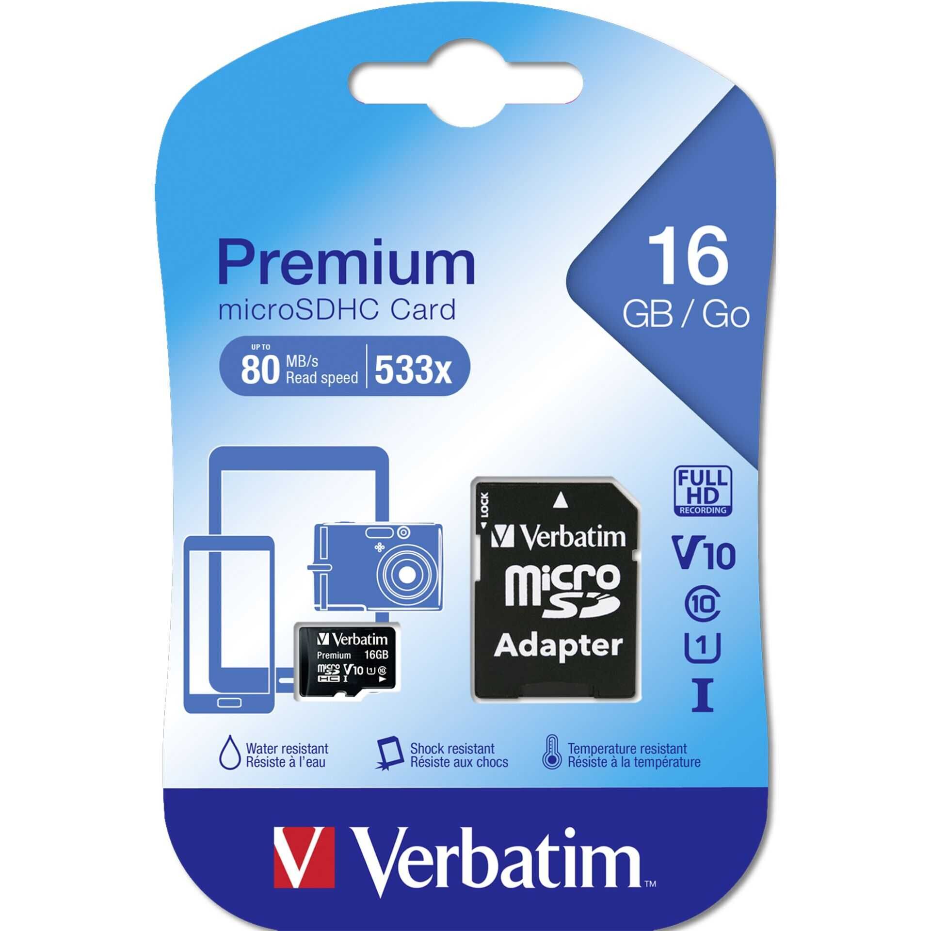 Verbatim - Flash-Speicherkarte (microSDHC/SD-Adapter inbegriffen) - 16 GB - Class 10 - microSDHC