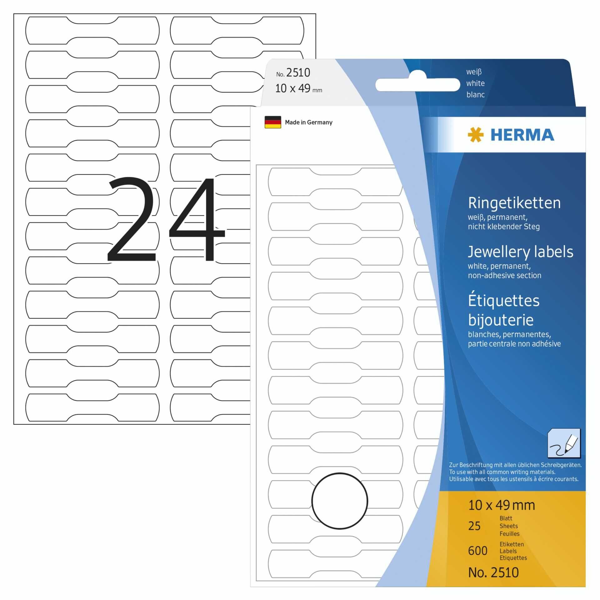 HERMA - Papier - selbstklebend - weiß - 10 x 49 mm 600 Etikett(en) (25 Bogen x 24) Etiketten
