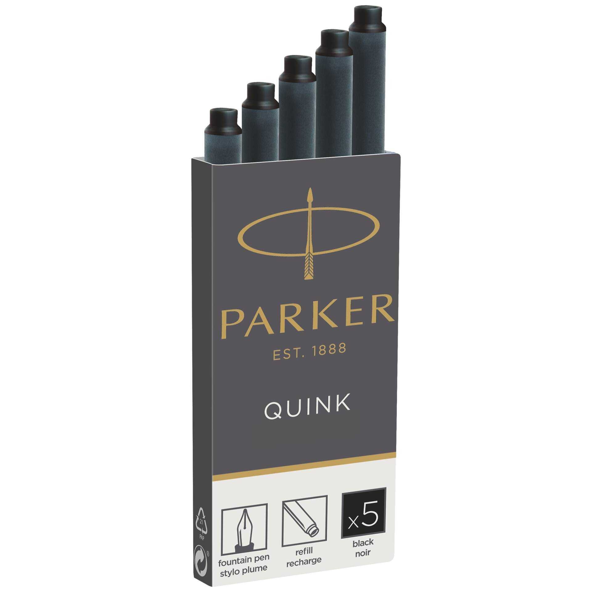Parker Quink - Tintenpatrone - Schwarz - Packung mit 5