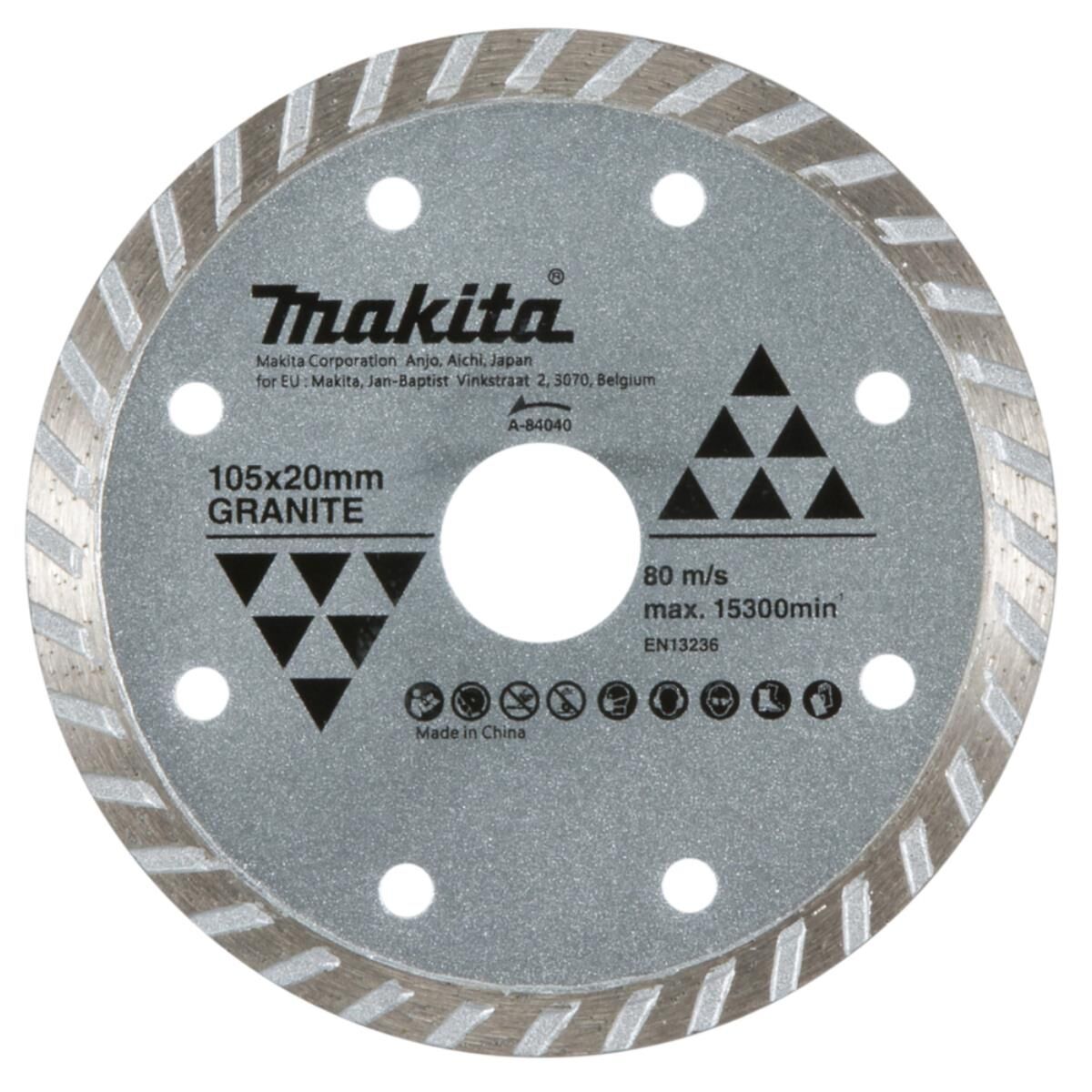 Makita Diamantscheibe, gewellt, 105 x 20 mm 105 x 20 mm • gewellt • Trockenschnitt • Granit