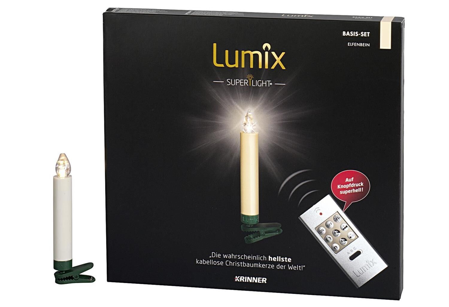 KRINNER Christbaumkerze kabellos Lumix Superlight 10er Basis elfenbein
