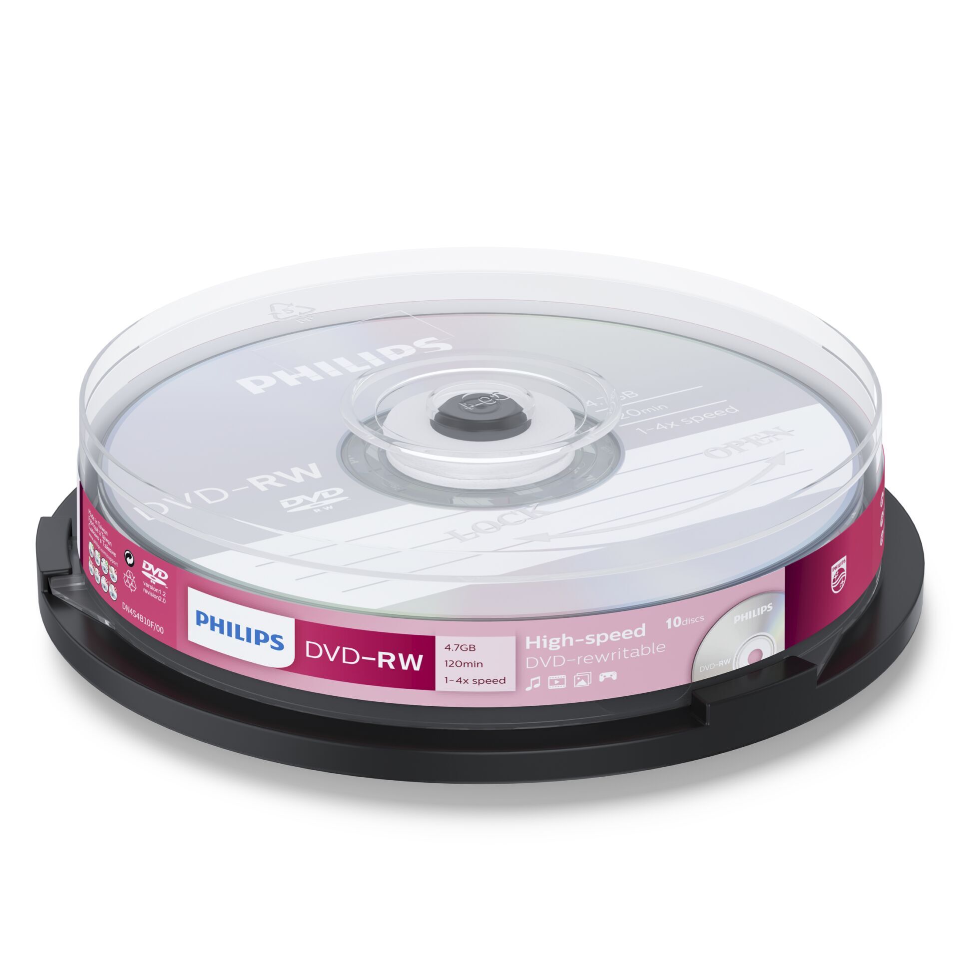 Philips DN4S4B10F - 10 x DVD-RW - 4.7 GB (120 Min.) 1x - 4x - Spindel