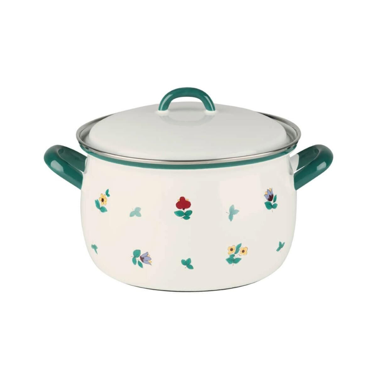 Riess Emaille Country Gmundner Streublumen Fleischtopf mit Deckel Ø20 cm  3,5 Liter