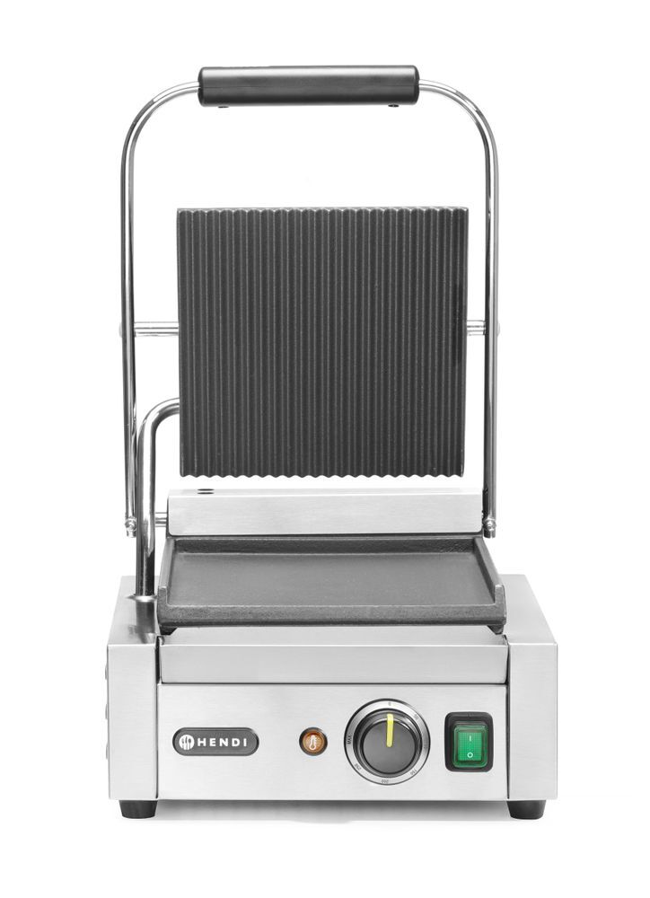 HENDI Kontaktgrill - Einzelversion, oben gerillt, unten glatt, 230V/1800W, 310x400x(H)210mm