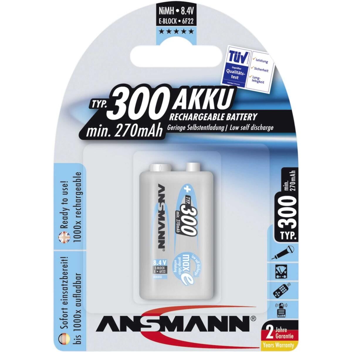 ANSMANN maxE plus - Batterie 9V - NiMH - (wiederaufladbar) - 250 mAh