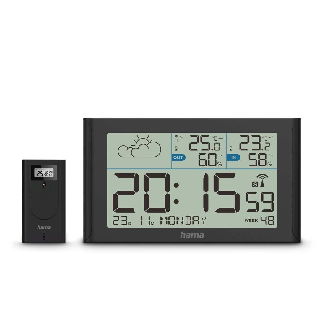 Hama Wetterstation "Sylt", mit Außensensor, Funk, Wecker, Schwarz