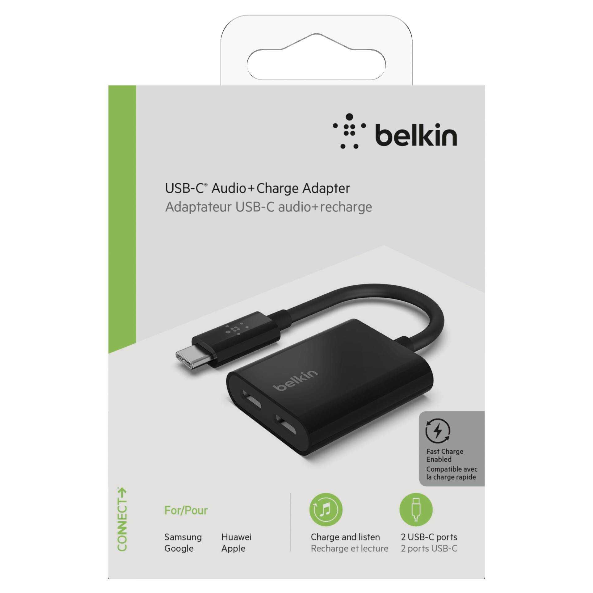 Belkin Connect Audio + Charge - USB-C auf USB-C Kopfhörer-/Ladeadapter - Audio/USB - USB-C (M) bis USB-C (W) - 14 m - Schwarz