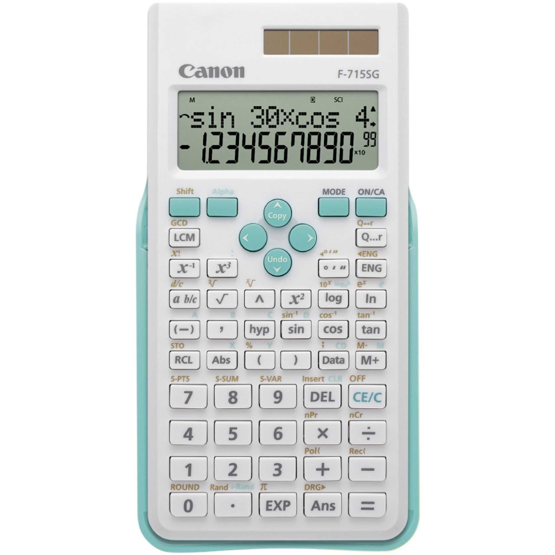 Canon F-715SG - Wissenschaftlicher Taschenrechner - 10 Stellen + 2 Exponenten - Solarpanel, Batterie - Weiß mit Blau