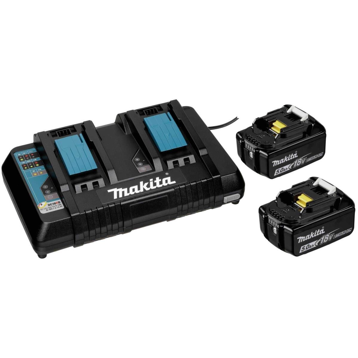 Makita DC18RD - Batterieladegerät + Batterie 2 x - Li-Ion - 5 Ah - 90 Wh - für Makita DHR263Z, DHR263ZJ, DHR264Z, DHR264ZJ, DUH651Z, DUR364LZ