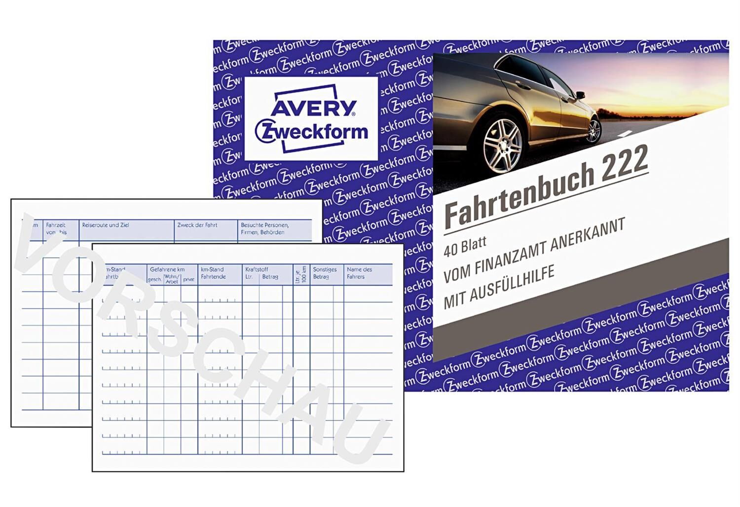 AVERY ZWECKFORM Fahrtenbuch 222 A6 40 Blatt