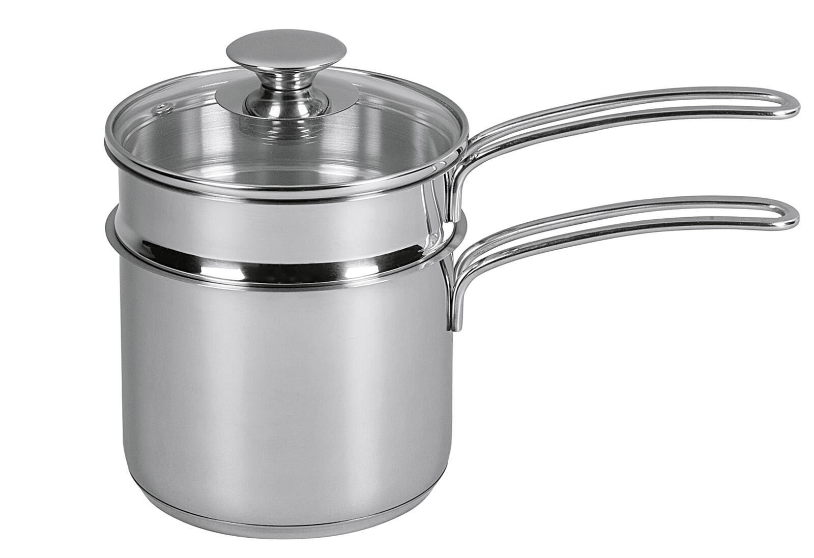 KÜCHENPROFI Wasserbad-Topf Edelstahl mit Glasdeckel 1,5 l Ø14cm