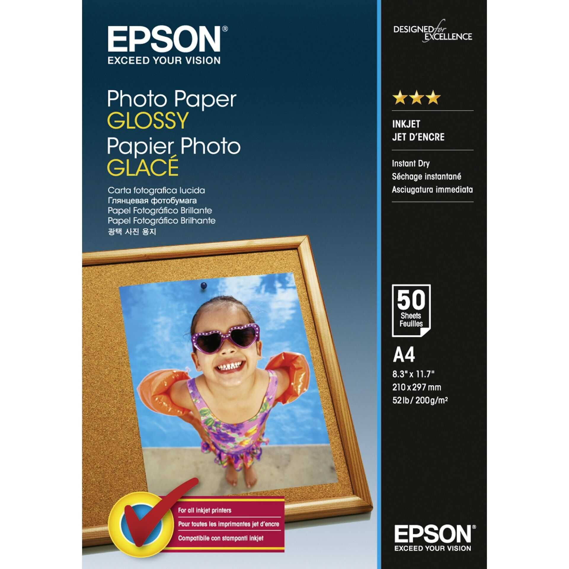 Epson - Glänzend - A4 (210 x 297 mm) - 200 g/m² - 50 Blatt Fotopapier - für EcoTank ET-2850, 2851, 2856, 4850; EcoTank Photo ET-8500; EcoTank Pro ET-5800