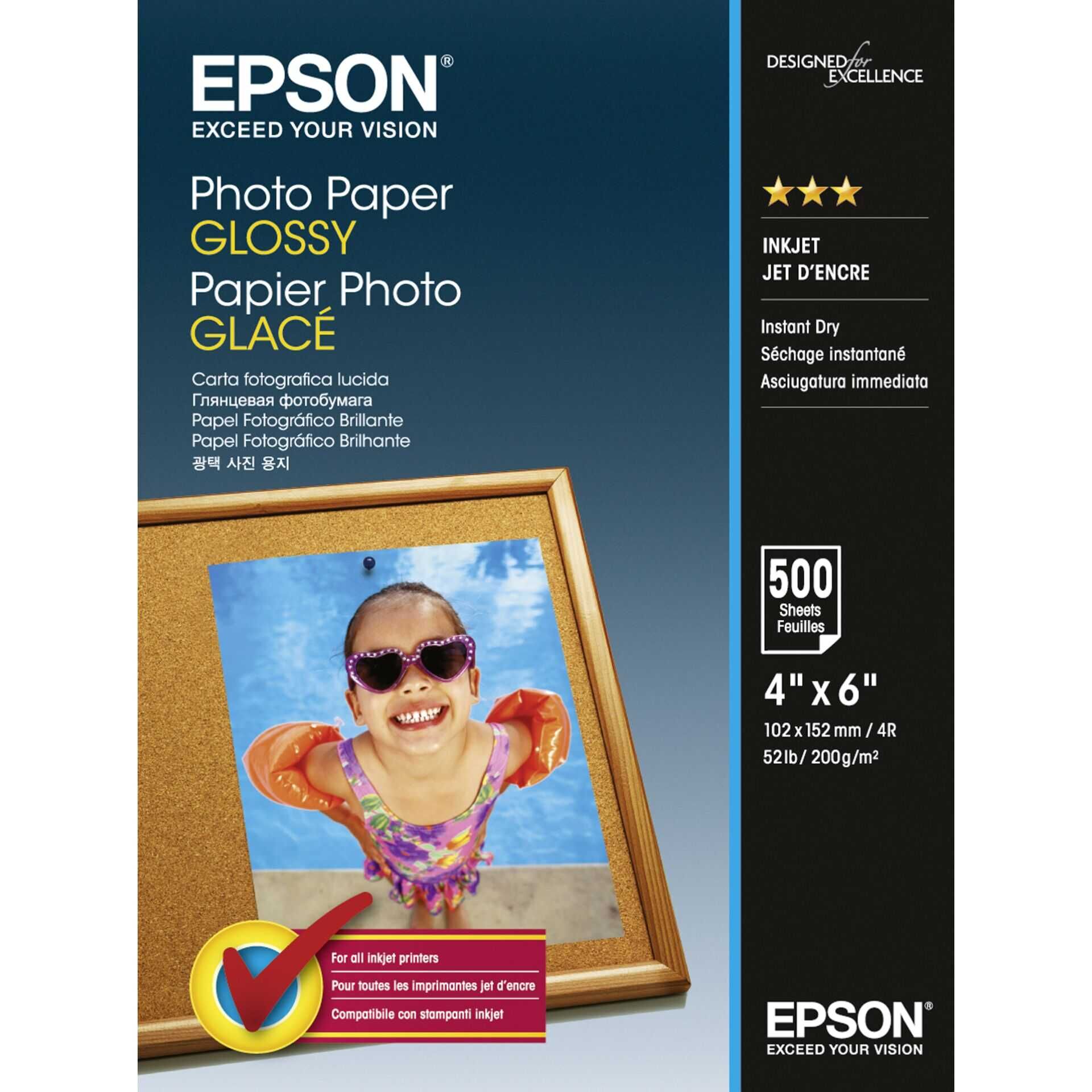 Epson - Glänzend - 102 x 152 mm - 200 g/m² - 500 Blatt Fotopapier - für EcoTank ET-2750, 2751, 2756, 4750; Expression Home HD XP-15000; Expression Premium XP-6005